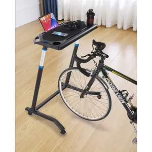VEVOR Cycling Desk, Mobile Foldable Multi-Functional Bike Trainer & Treadmill Desk with Lockable Wheels, Non-Slip Multi-Slot Bike Trainer Fitness Desk with Handle Bar, Fit for Home Office Exercise