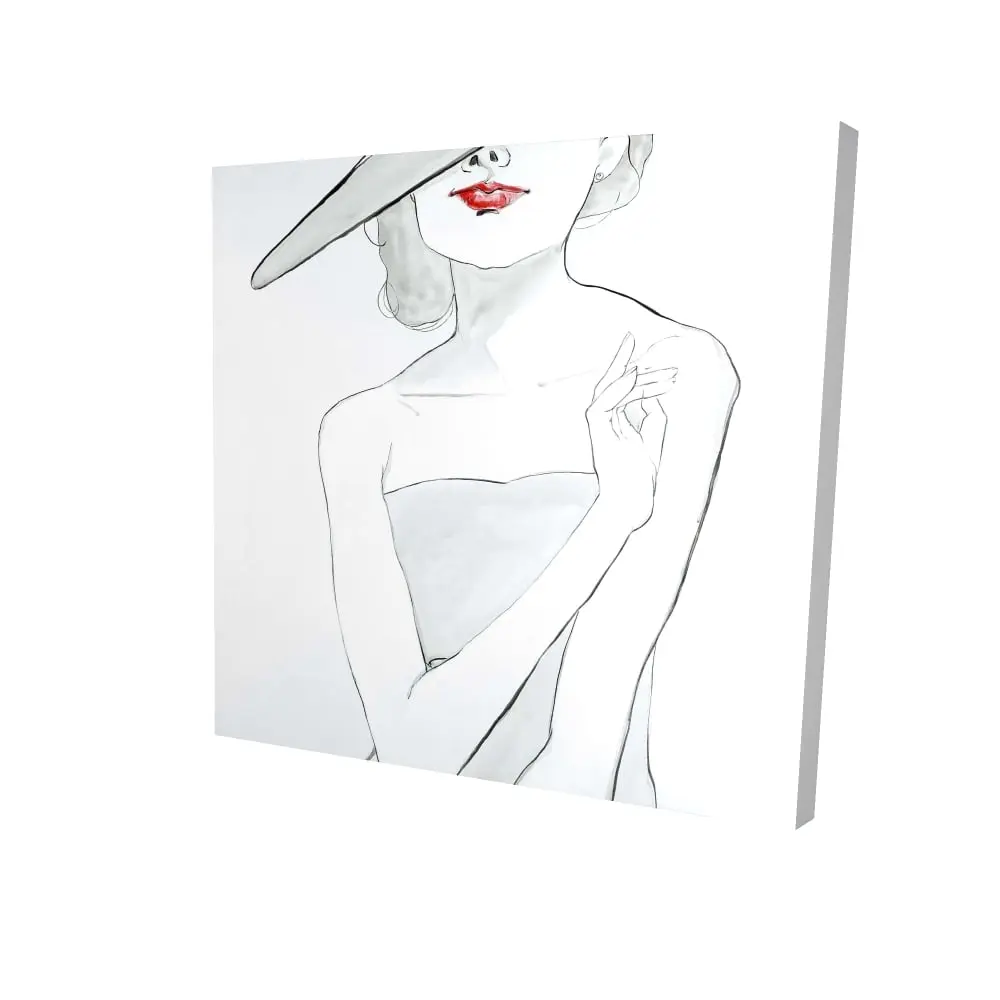 212 MAIN 24x24 in. Artistic High-Def Romance-Themed Gray Woman with Hat Photo Poster & Print, Bedroom Decor, Wall Home Aesthetic Supply, Decoration