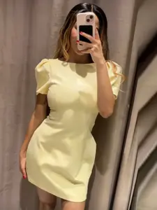 2026 Women's Cream Mini Dress Summer Old Money Quiet Luxury Chic Puff Sleeve O-Neck Short Dresses Great For OOTD Reels & Weekend Gatherings Vestidos
