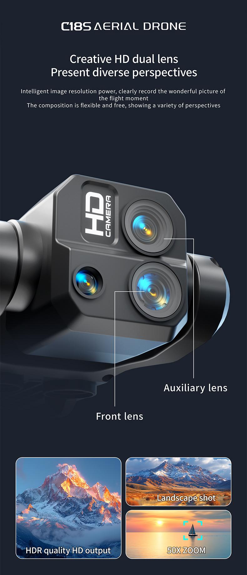 Aerial Drone C18s Pro 2026 - GPS Positioning, 4K UHD EISCamera, 5G WiFi FPV, Brushless Motors, Optical Flow Hover,Intelligent Obstacle Avoidance, Auto Return, 360° Stunt Roll,Two Batteries