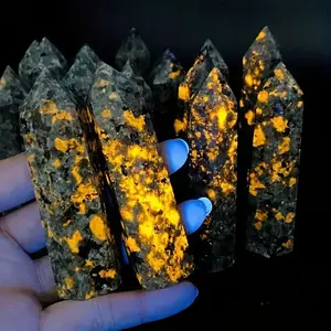 Natural Gemstone Tower for Chakra Meditation Yoga, Yooperlite UV Fluorescent Glowing Crystal Tower Healing Decoration Rocks, Mineral Rocks Chunk