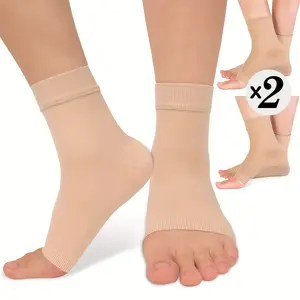 2 Pairs Ankle Compression Sleeve Open Toe Compression Socks - Nylon/ Polyester, Breathable Stretch Fit for Women & Men, Enhanced Circulation & Muscle Support, Machine Washable Fitness & Training Socks, Compression Socks, Athletic Support, Minimalist Desig