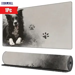Black and White Border Collie Dog Gaming Mouse Pad, 15.7x35.4inch Stitched Edges Non - Slip Rubber Base, Perfect for Gaming Office Desk, Great Gift for Dog Lovers & Mouse Pad Users