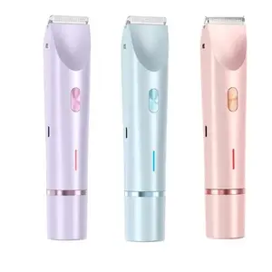 Painless Bikini Trimmer for Women, Dual Head Rechargeable Wet & Dry Shaver, 2-in-1 Electric Hair Remover for Full Body Grooming - Pubic, Face, Legs, Underarms