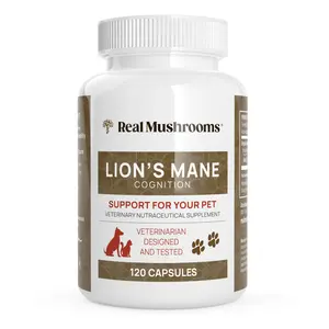 Real Mushrooms Organic Lion's Mane Extract Capsules for Pets 300mg 120 Pills Gluten-Free Non-GMO Vegan with 30 Beta-glucans Support Cognition