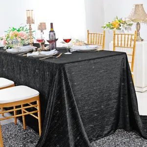 90"x132" Seamless Rectangular Chenille Shimmer Metallic Jacquard Velvet Tablecloth - Black (1pc)