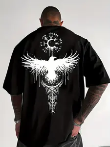 Viking Raven T-Shirt Norse Mythology Odin Symbol Graphic Mens Black Tee