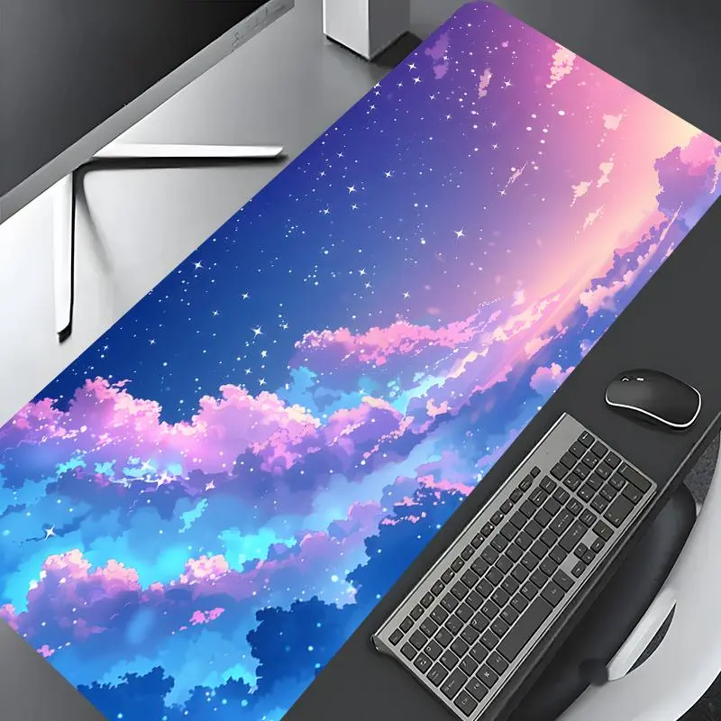 Cloud & Star Pattern Mouse Pad, Large Game Mouse Pad, Aesthetic Desktop Decoration Protective Pad, Rubber Pad Non-slip Lock Edge Work Pad, Gaming Mousepad, Desktop Accessory, Desk Accessories, Fun Desk Accessories