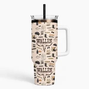 Wallen Country Western Tumbler 40oz 30oz, Cowboy Boots Whiskey Truck Cow Skull Travel Mug, Southern Concert Fan Cup, Rodeo Cowgirl Insulated Coffee Tumbler With Handle, Not Including The Straw Bottle Drinkware Water Bottles