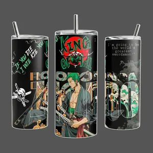 Zoro - OP Stainless Steel Insulated Travel Tumbler With Handle 20oz 40oz King of Hell Swordsman Anime Wrap Design