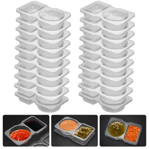 20 Sets Reusable Snack Container, Condiment Containers with Lid, 2 compartments Dipping Container for Refrige, Portion Control Containers, Takeaway Sauce Dip Case for Outdoor