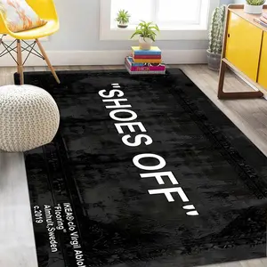 Shoes Off Letter Pattern Floor Mat, Non-slip Soft Floor Carpet, Decorative Area Rug for Home Living Room Bedroom, Home Decor