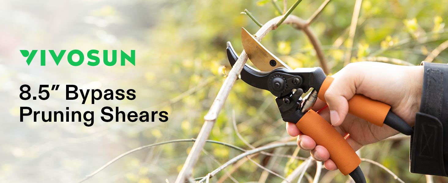 VIVOSUN 8.5" Bypass Pruning Shears for Gardening, Heavy-Duty Garden Scissors, Ultra Sharp Pruners with 3/4 in. Cut Capacity SK5 Blades, Thick Cushion-Covered Handle and Safety Lock