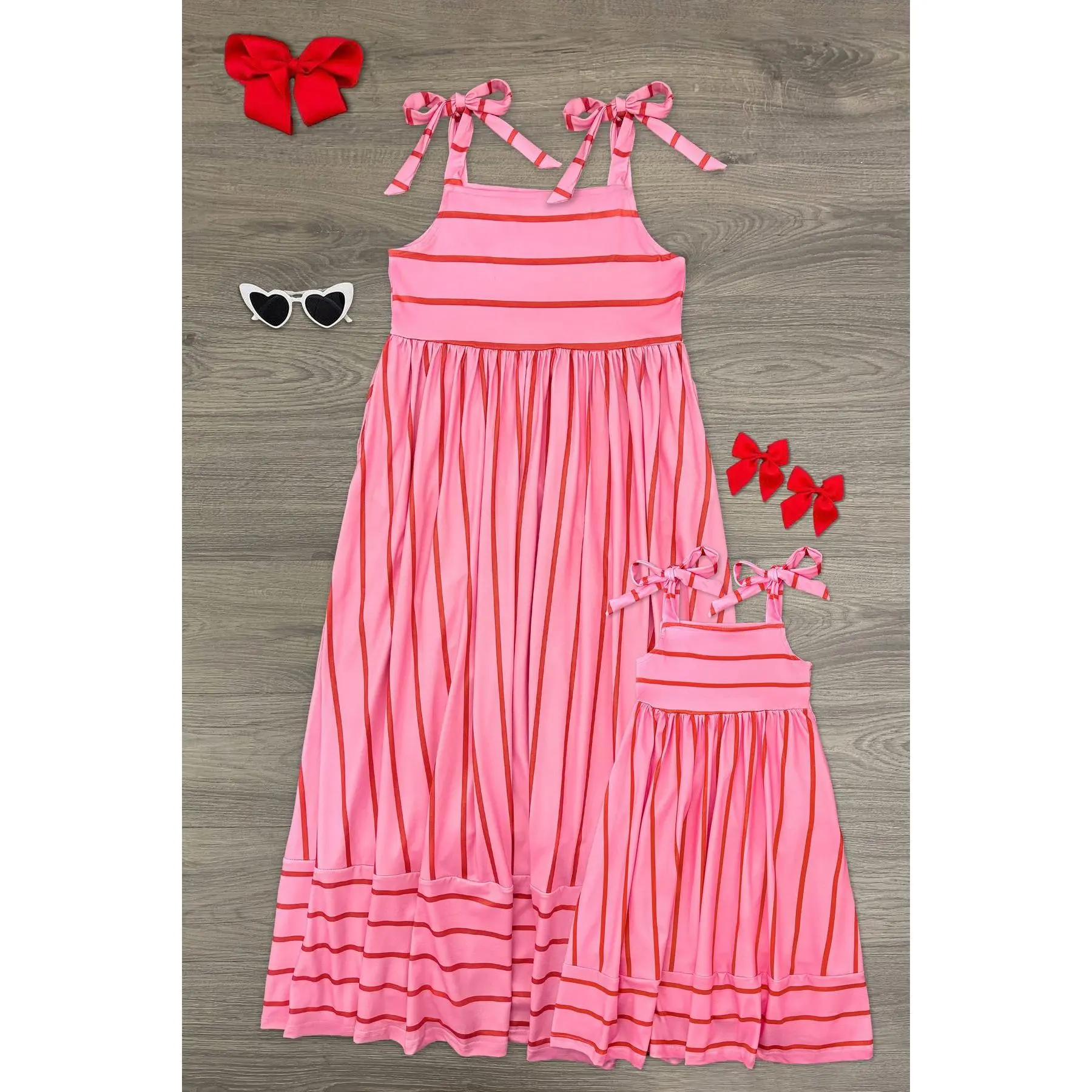 Mom & Me - Pink & Red Striped Maxi Dress - TikTok Shop