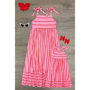 Mom & Me - Pink & Red Striped Maxi Dress