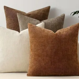4pcs Neutral Decorative Pillow Covers, Chenille Texture Cushion Set with Zipper Closure Farmhouse Style Suitable for Seasonal Sofa, Bedroom and Living Room Decoration, Cushion Cover For Living Room, Decorative Cushion For Living Room, No pillow core