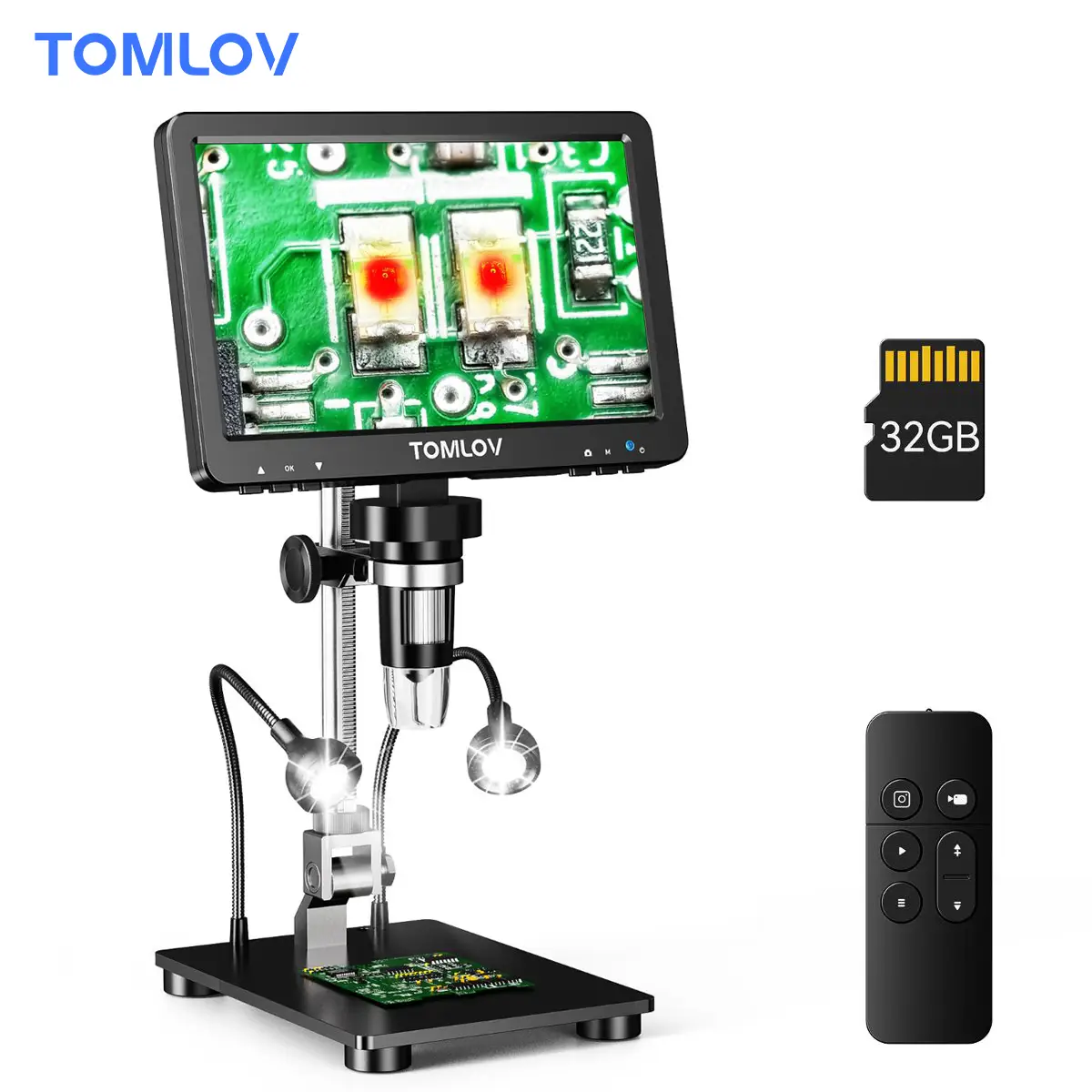 TOMLOV DM9 Pro 7" HDMI Digital Microscope 1200X with IPS Screen, 1080P 16MP Coin Microscope Magnifier for Entire Coin View, LCD Soldering Microscope f