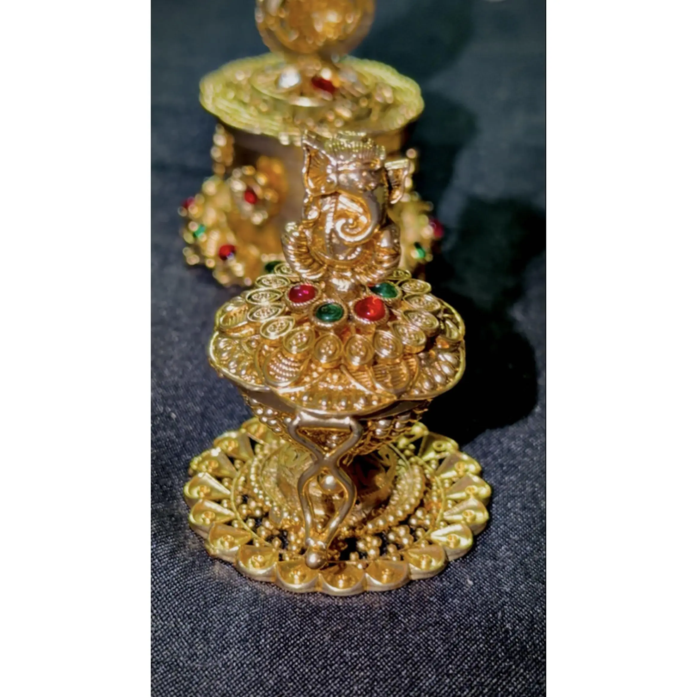 Pure Bass Sindur Dabba - Traditional Gold-Plated Container for Ritualistic Use