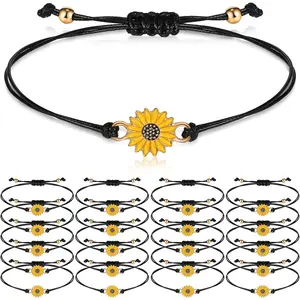 20 count Sunflower Bracelets Funny Gifts Adjustable  Friendship Bracelet Bulk Boho Braided Rope String Bracelets for Women Couples