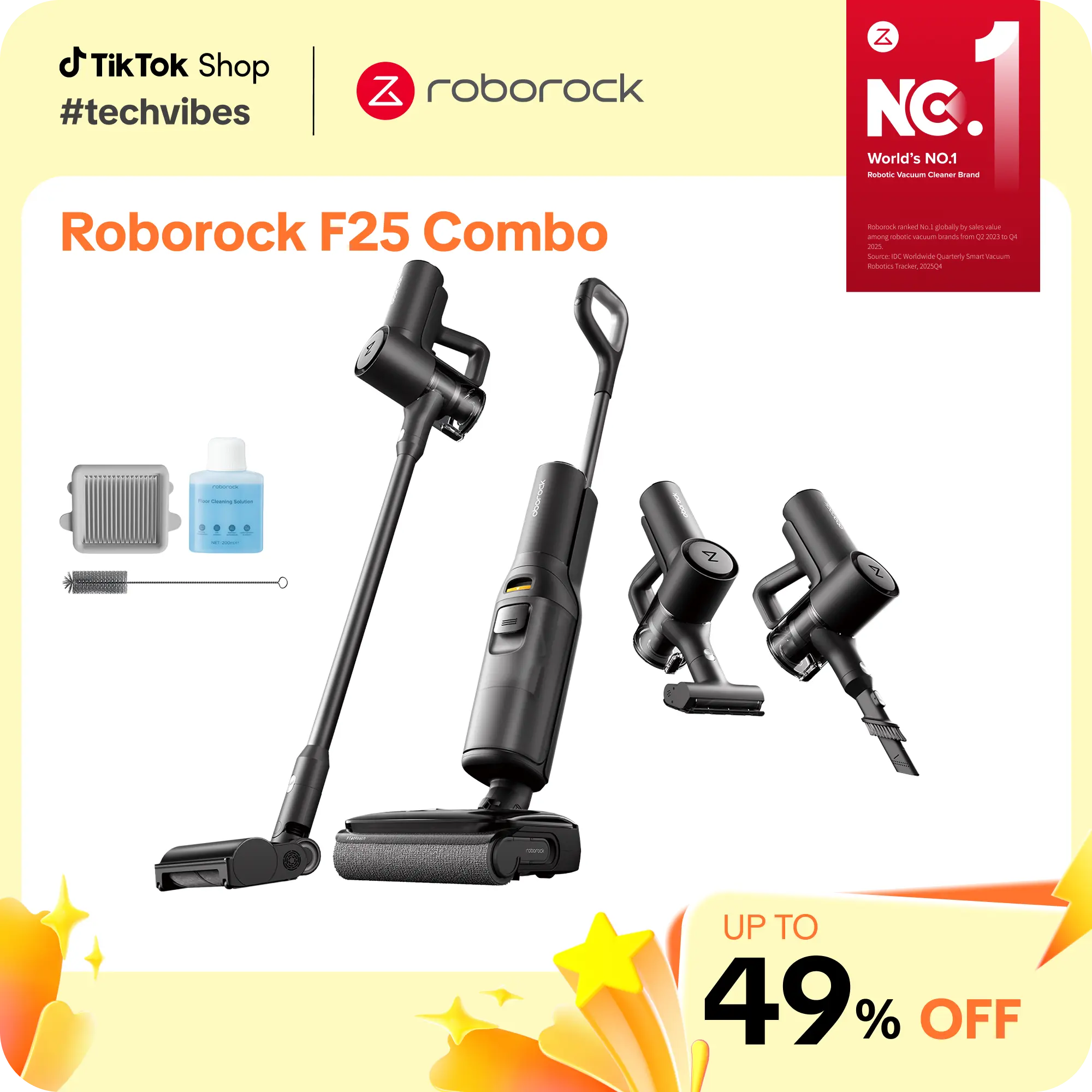 Roborock F25 Combo Cordless Wet Dry Vacuum Cleaner - 5-in-1 Bagless Battery Powered Floor Cleaning System, 20000Pa Suction, Multi-Surface Wet Dry System Vacuums, Auto Cleaning & Drying, Automatic Dirt Disposal #TechVibes