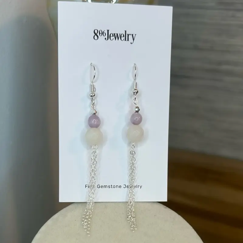 Solid 925 Sterling Silver AAA Kunzite and Morganite Tassel Hook Dangle Earrings