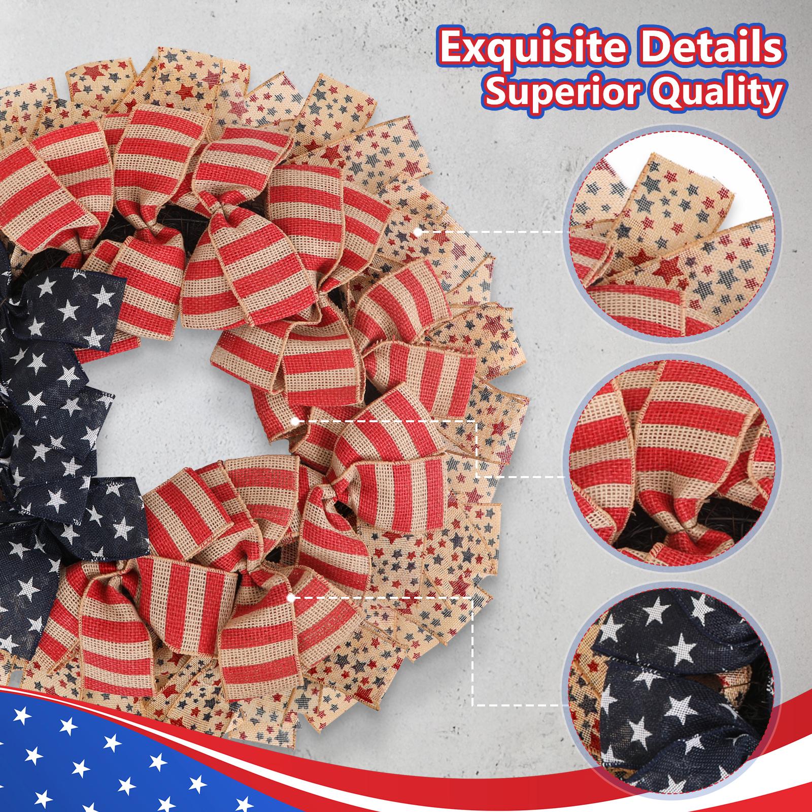 24Inch 4th of July Wreath  Patriotic Burlap, Stars & Stripes, USA 250th Anniversary  Memorial Day Flag Decor for Front Door Outdoor