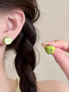 Cute Asymmetrical Apple Earrings for Women, Sweet Fresh Design, Perfect for Daily Wear, Casual Style Jewelry Accessory, Ear Studs