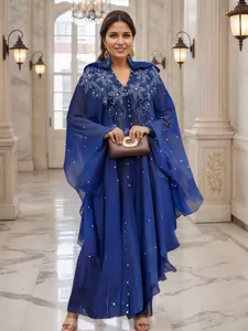 Elegant Muslim Crystal Embroidered Spring Robe, Loose Fit Blouse with Flared Sleeves, Trendy Shawl for Middle East Africa Southeast Asia, Modest Muslim Outfits