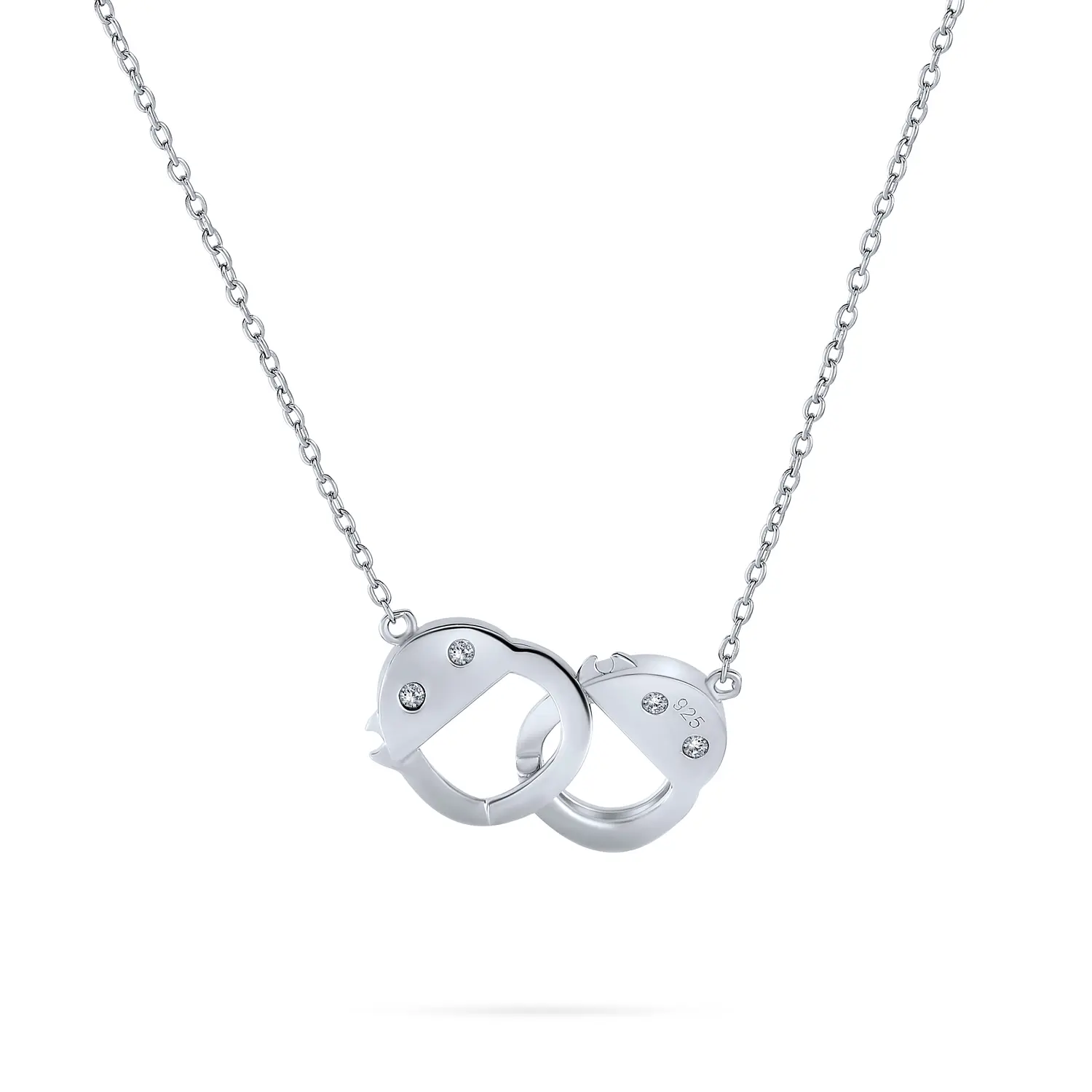 Romantic Delicate CZ Accent Handcuff Pendant Necklace in Sterling Silver