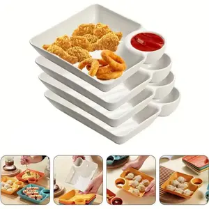4pcs Reusable Fries and Chicken Meal Tray with Sauce Dish, Rectangular Snack Tray with Compartments, Durable Non-Lead Crystal Glass