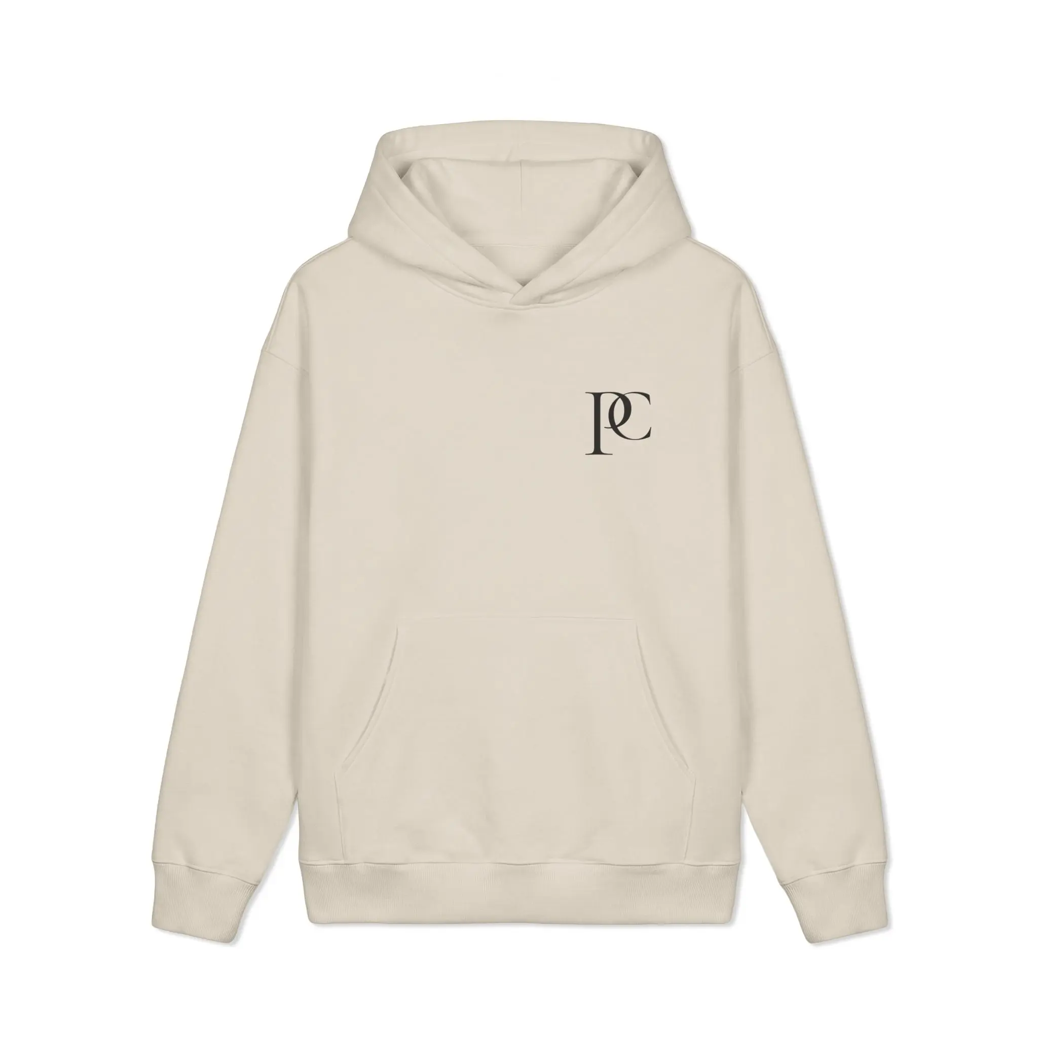 Stringless Monogram Hoodie — Chest 'PC' Logo Pullover
