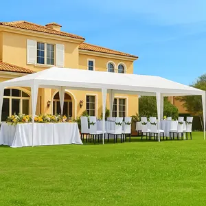 10 x 30 Feet Outdoor Canopy Tent, Wedding Party Tent with Stakes & Wind Ropes, Yard Weather-Resistant Canopy Marquee without Sidewalls for Events, Parties, Backyard