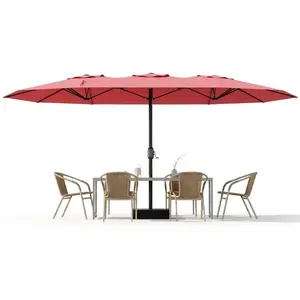 Garvee 15Ft Double-Sided Patio Umbrella, Large Outdoor Market Umbrella with Base Included, Rectangular Table Umbrella for Poolside, Lawn, Backyard (Red)