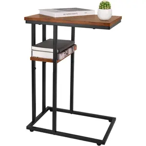 C Shaped End Table, Side Table for Couch and Bed, Small Side Tables for Small Spaces, Living Room, Bedroom, Rustic Snack Tables