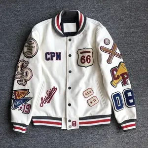 Men'S Jackets Men'S Spring and Autumn Baseball Uniform Y2K Retro Trend Leather Jacket Heavy Industry Embroidery White Short Coat Ins 230615