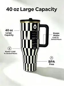 Hydrojug  40oz Style Insulated Tumbler with Handle, Black & White Stripe Checkered Pattern, Vacuum Insulated Stainless Steel Water Bottle, Keeps Drinks Cold/Hot, Fits Car Cup Holders tiktokshopspringglowup pepper gym leak resistant