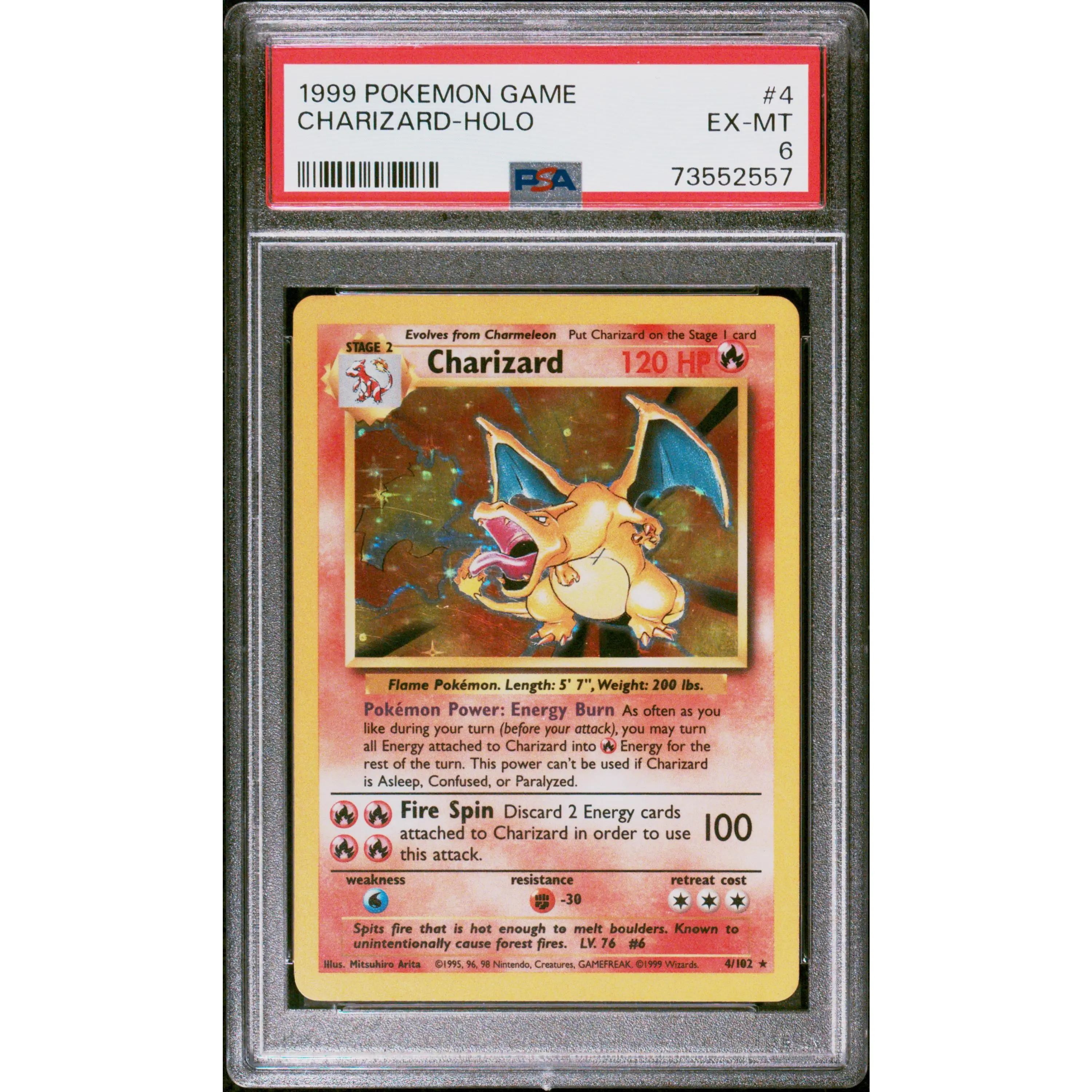 Charizard-Holo  Base Set Pokemon Game #4 PSA 6