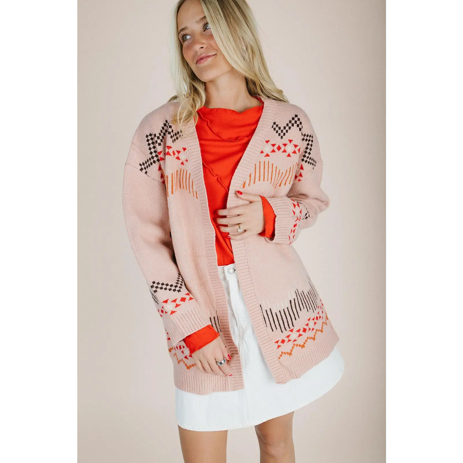 The Mowery Western Motif Sweater in Dusty Pink