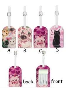 Cat Pattern Leather Luggage Tag, Waterproof Design, Travel Accessory for Suitcases and Cruises, Includes Name ID Card, Must-Have