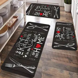 2/3pcs kitchen anti slip carpet floor mat, black and white rural retro style themed decorative kitchen floor mat, soft and comfortable flannel anti slip kitchen floor mat, suitable for kitchen, dining room, laundry room, room decoration floor mat