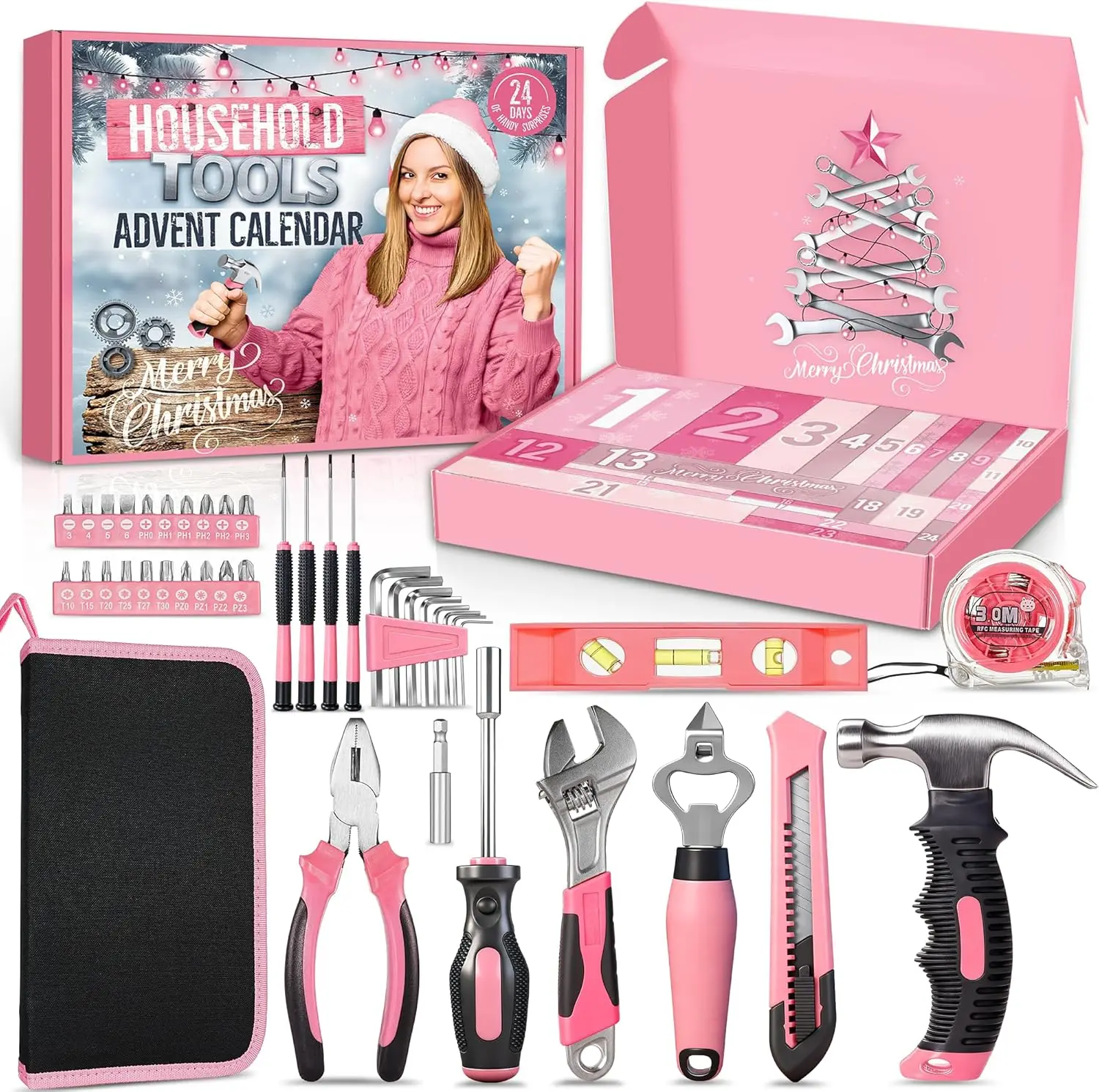 Halloween Fall Gift Household Tool Advent Calendar 2026 for Women & Teen Girls – 24 Days Christmas Countdown Calendar, Pink Household Repair Tool Kit, DIY Surprise Gift for Wife, Daughter, Sister & DIY Lovers