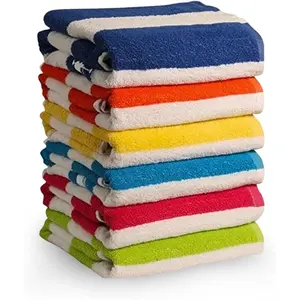 100% Cotton Beach Towels Pack of 6 – Soft, Absorbent & Quick Dry Striped Pool Towels for Adults – Large, Lightweight, and Durable Cotton Towels for Beach