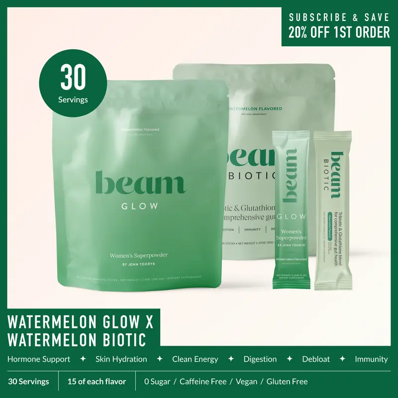 Beam Glow + Biotic Wellness Duo – Hormone Balance & Gut Health Support, Sugar Free, Caffeine Free, 30 Sticks (15 Biotic, 15 Glow)