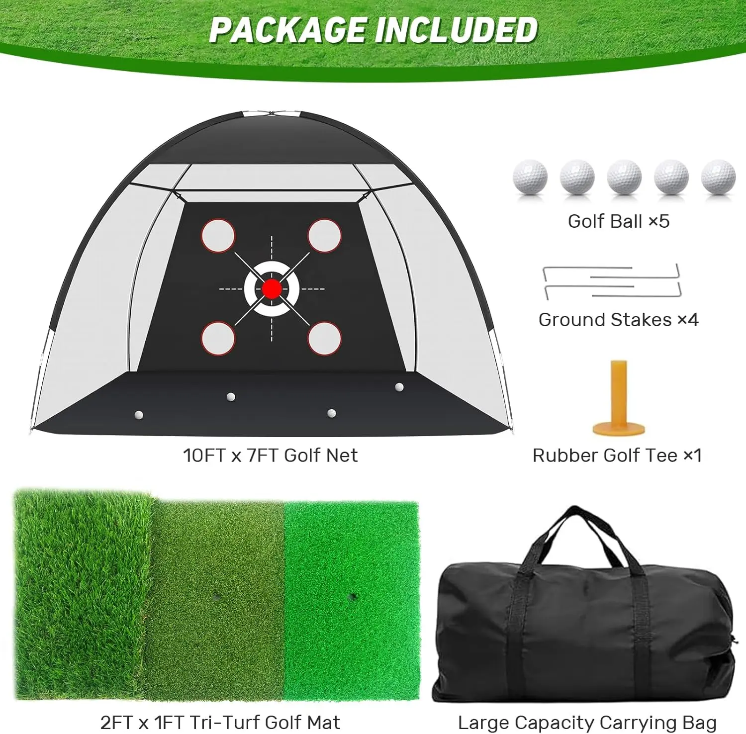 VOKPIT Golf Net, 10x7FT with Practice Mat & Hitting Aid Target, Suitable for Indoors & Backyard Training, Golf Ball Accessory, Gift for Men,summervibes, Golf Accessories