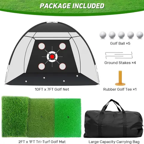 10x7FT Golf Practice Net Kit with Practice Mat & Target Netting, Backyard Driving Chipping Swing Hitting Training Aid, Indoor-Outdoor Golf Equipment, Mens Gifts