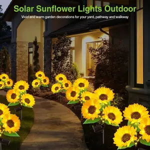 VITYAZI 4 Pack 3 Flower Head Sunflower Solar Lights Garden Decoration Solar Outdoor Lights, Decorative Flower Landscape Lights for Garden Terrace Path Gifts