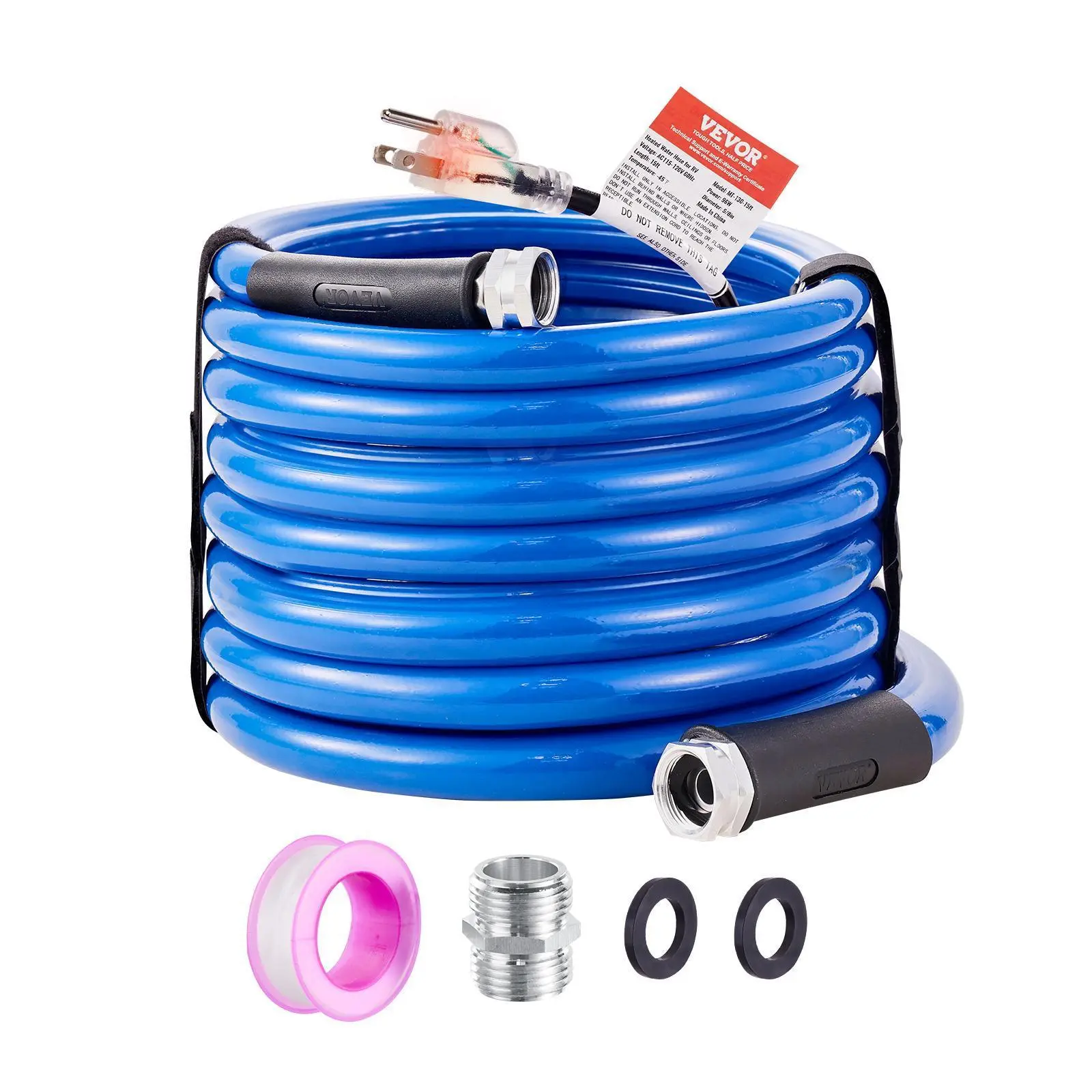 VEVOR 25ft Anti-Kink Heated RV Drinking Water Hose, -45°F Antifreeze, Automatic Self-Regulating, 5/8" I.D. with 3/4" GHT Adapter, Lead & BPA Free, Anti-Kink Tubing & Hoses