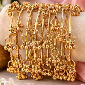 Kashmiri Ghungroo Bangles Set: Gold Tone Traditional Indian Bridal Jewelry pack of 8
