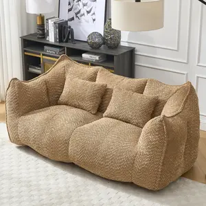Modern Boucle Loveseat Bean Bag Chair with High Resilience Foam Core for Two People Comfortable Square Recliner Sofa Ideal for Gaming Reading Watching TV Living Room Furniture