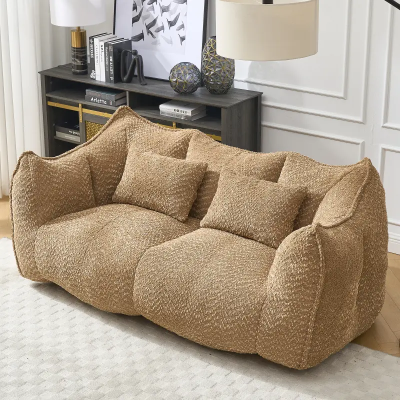 Modern Boucle Loveseat, 2-Person Square Recliner Sofa with Fixed Arms, High Resilience Foam Core, Cushioned Bean Bag Chair, Ideal for Gaming & Reading, Indoor Living Room Furniture, Two-Person